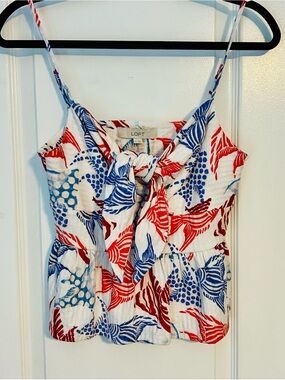 LOFT NWT Women's Tank Top Tropical Fish Print  In Red, White & Blue - Size Small